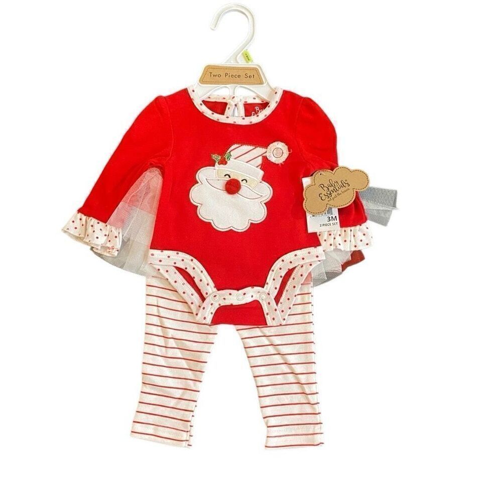 Baby Essentials NWT 3 month Christmas set tutu red white striped